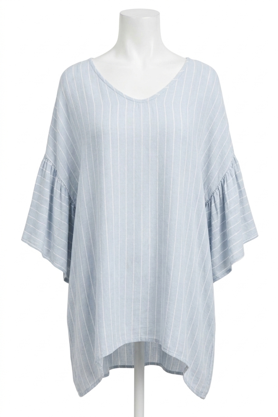 NEW MITTOSHOP striped tie back top in dusty blue